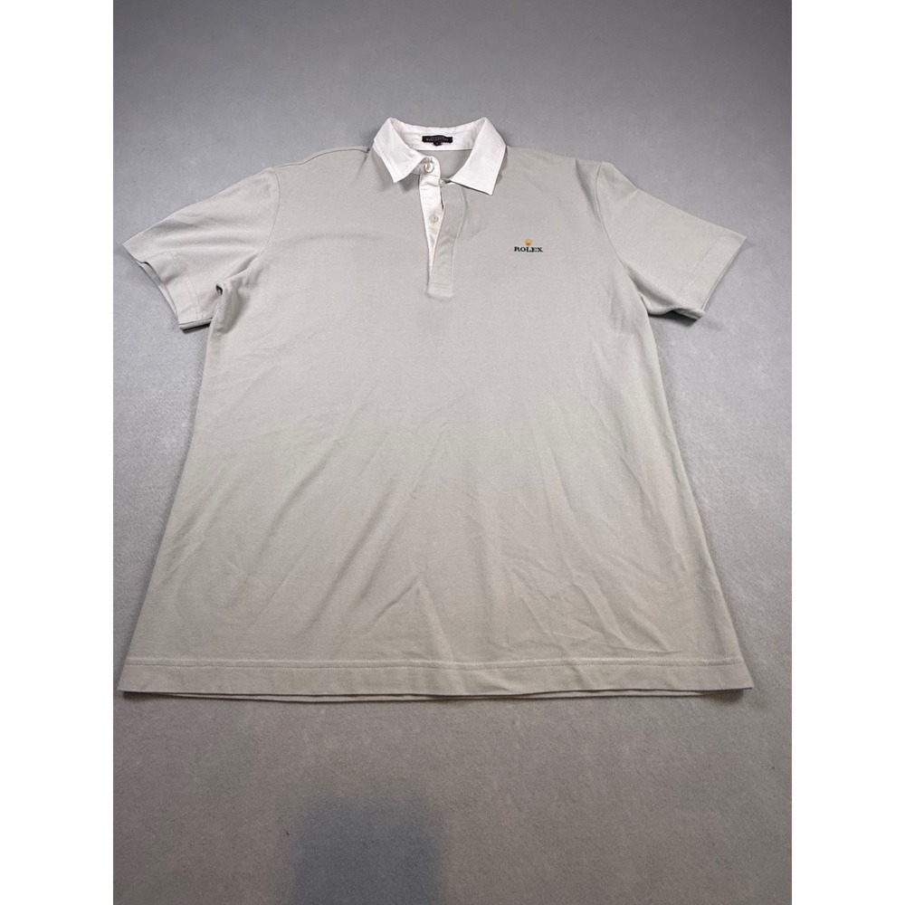 Ballantyne Rolex Mens Polo Shirt Large Grey White Collar Short Sleeve Pique L